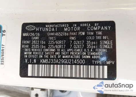 2016 Hyundai Tucson Eco from USA, damaged, VIN KM8J33A29GU214500